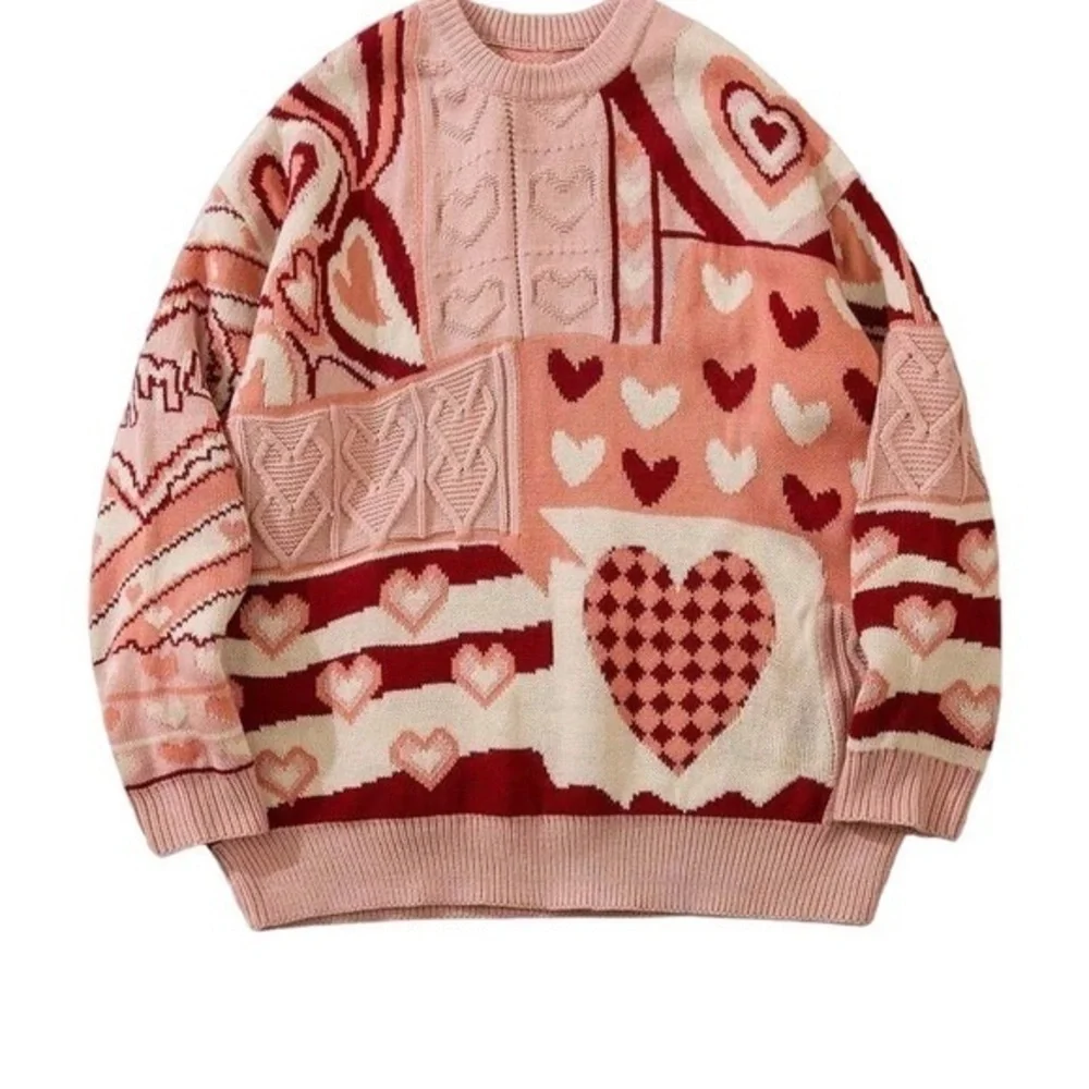 Sweetheart Shape Sweater, Round Neck Loose Knit Sweater, Multiple Colors